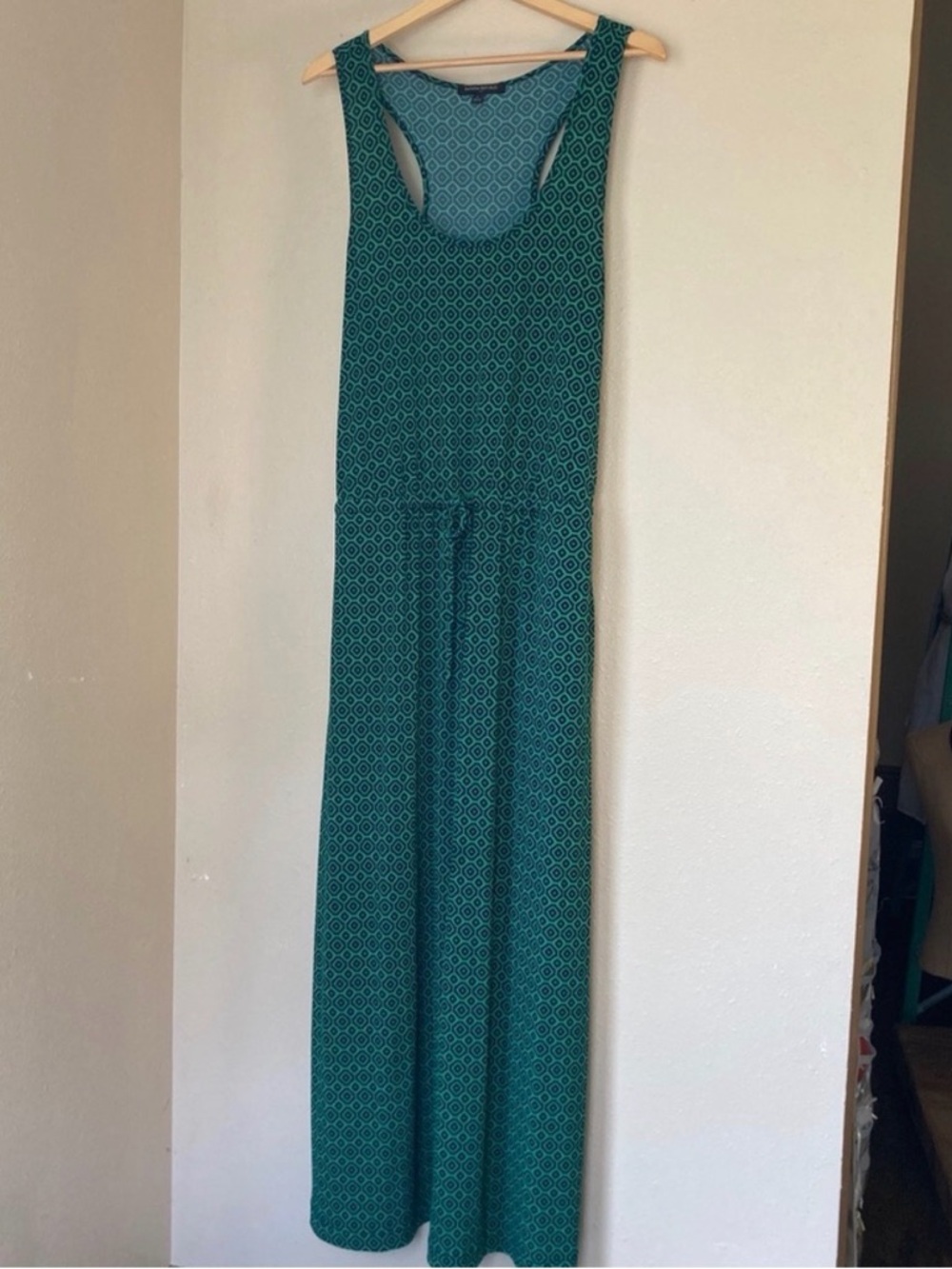 Banana Republic Teal/Emerald Geometric Racerback Maxi Dress